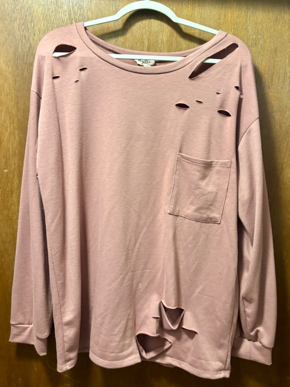 BiBi Dusty Rose Distressed Pocket Long-Sleeve Tee